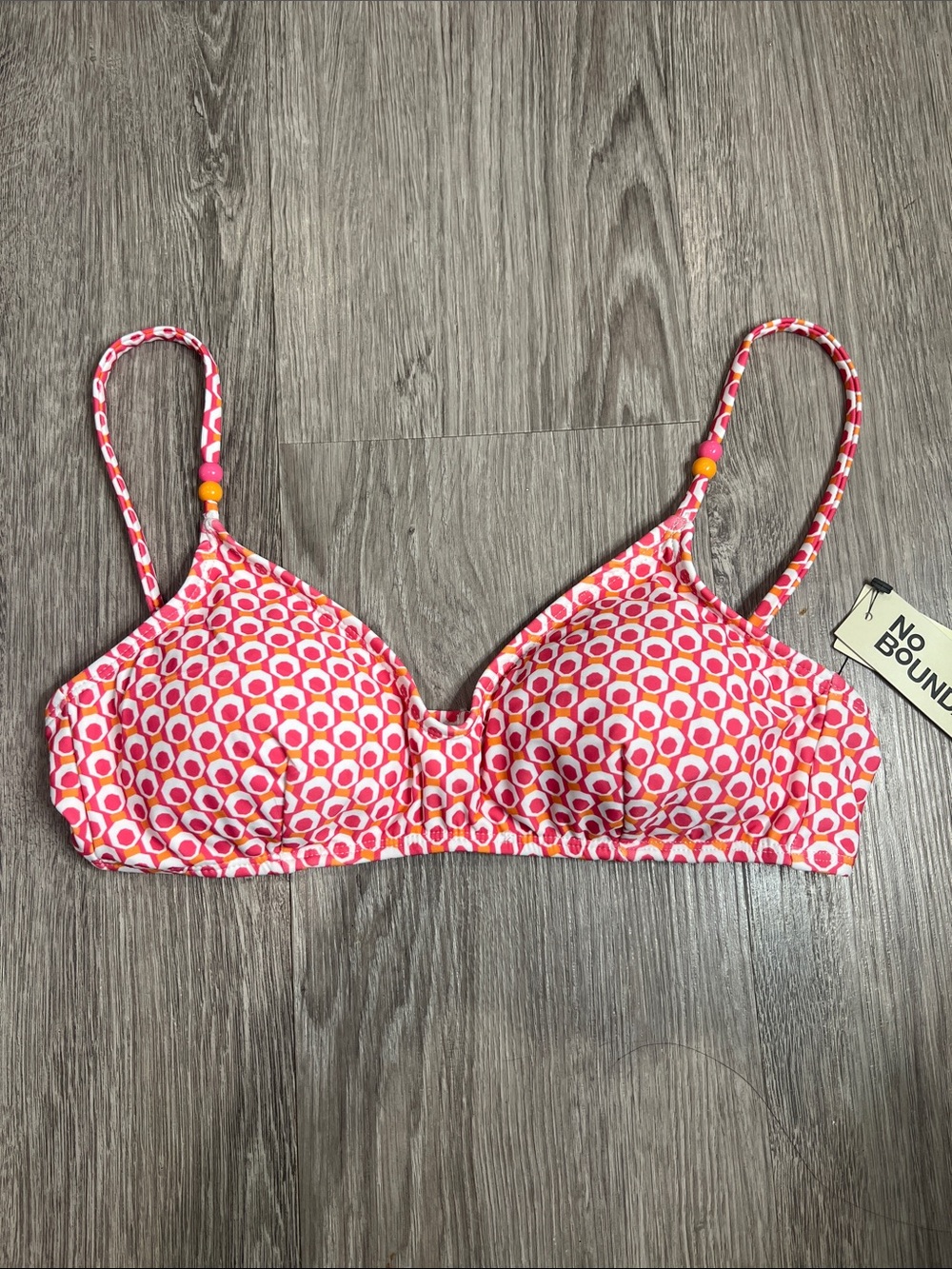 No Boundaries Pink & Orange Circle-Print Bikini Top